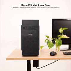 Tooq Caja Minitorre Micro-ATX/Mini-ITX -Disco Soportado 3.5", 2.5" - USB3.0, 2.0, Lector de Tarjetas - Ventilador 120mm Incluido